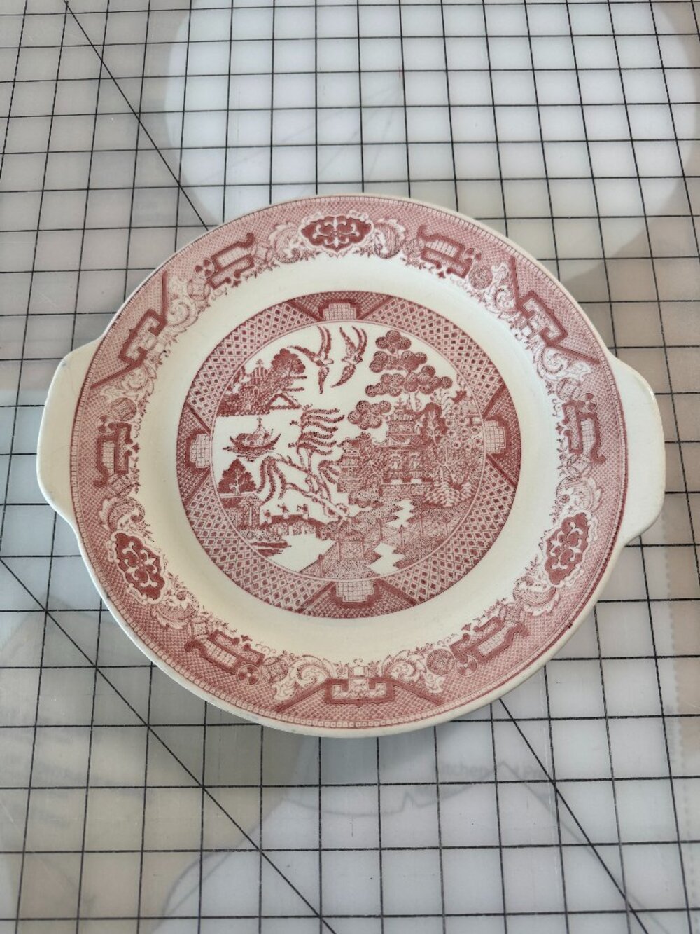Vtg Royal China Pink Willow Handled Cake Plate Serving Platter C52 Red 1952